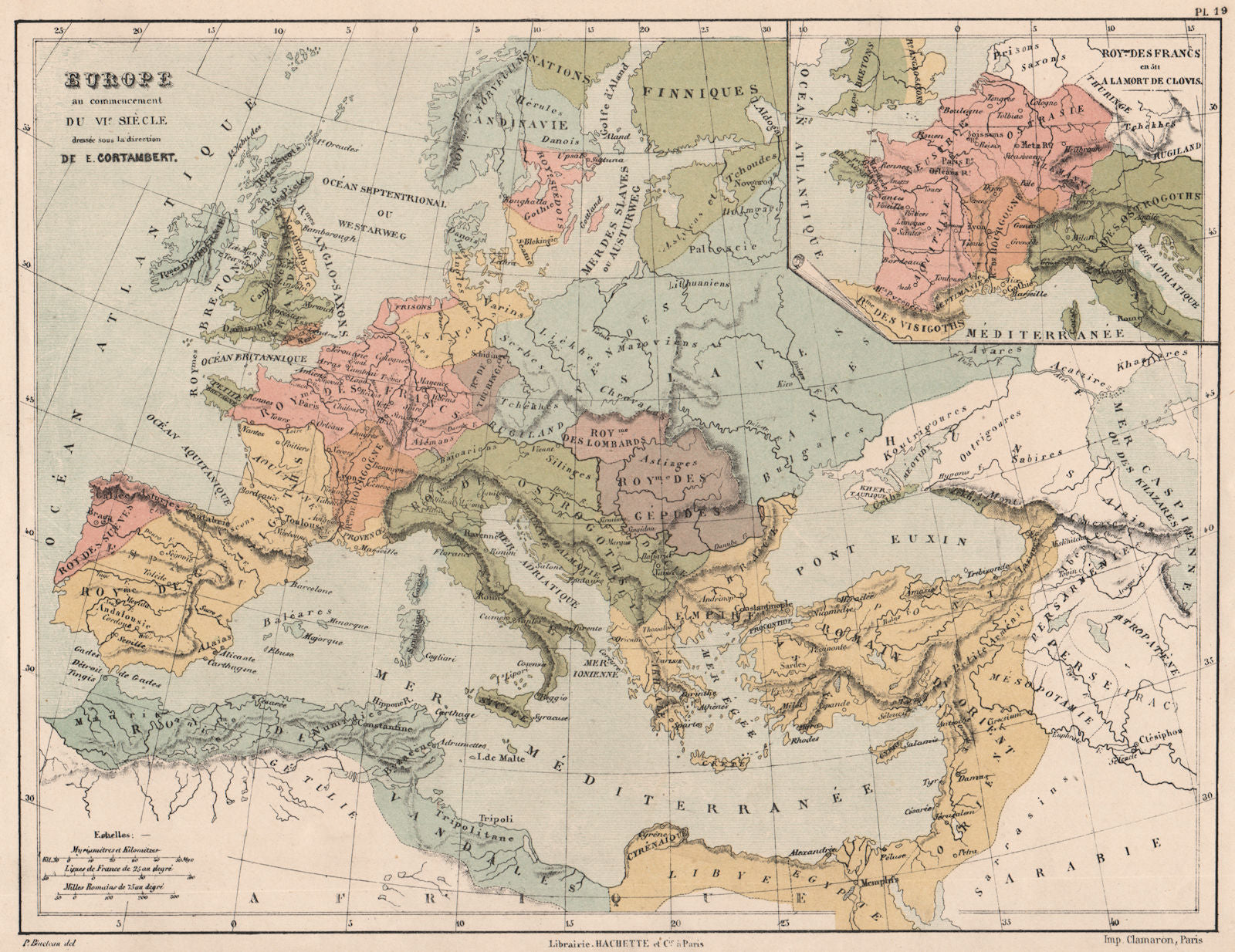 500AD EUROPE & inset Frankish Kingdom at the death of Clovis 1880 old map